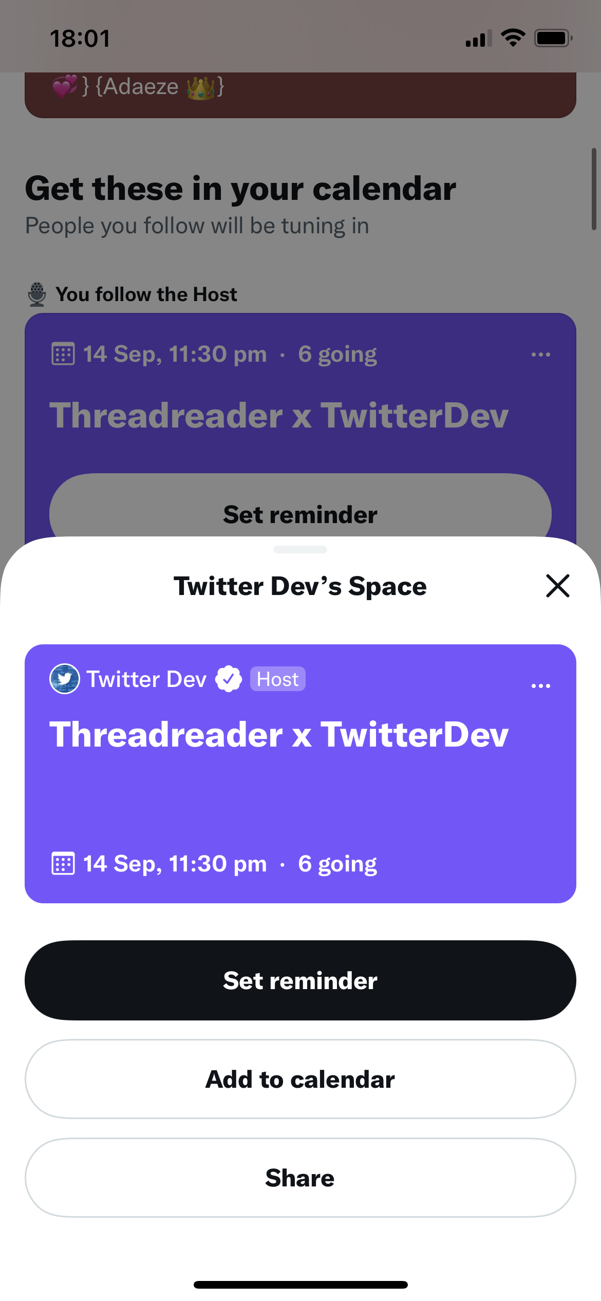 How to create a calendar reminder for a Twitter Space