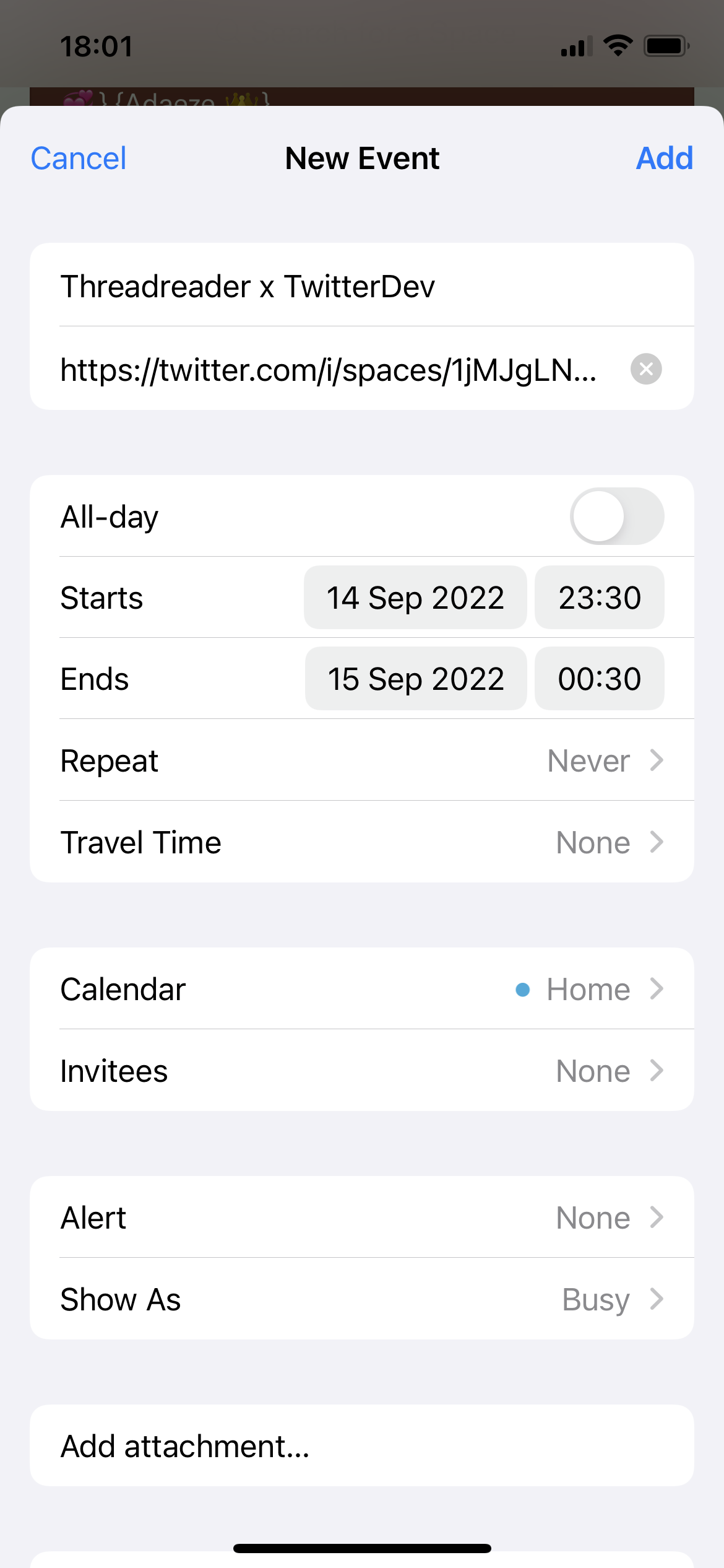 How to create a calendar reminder for a Twitter Space