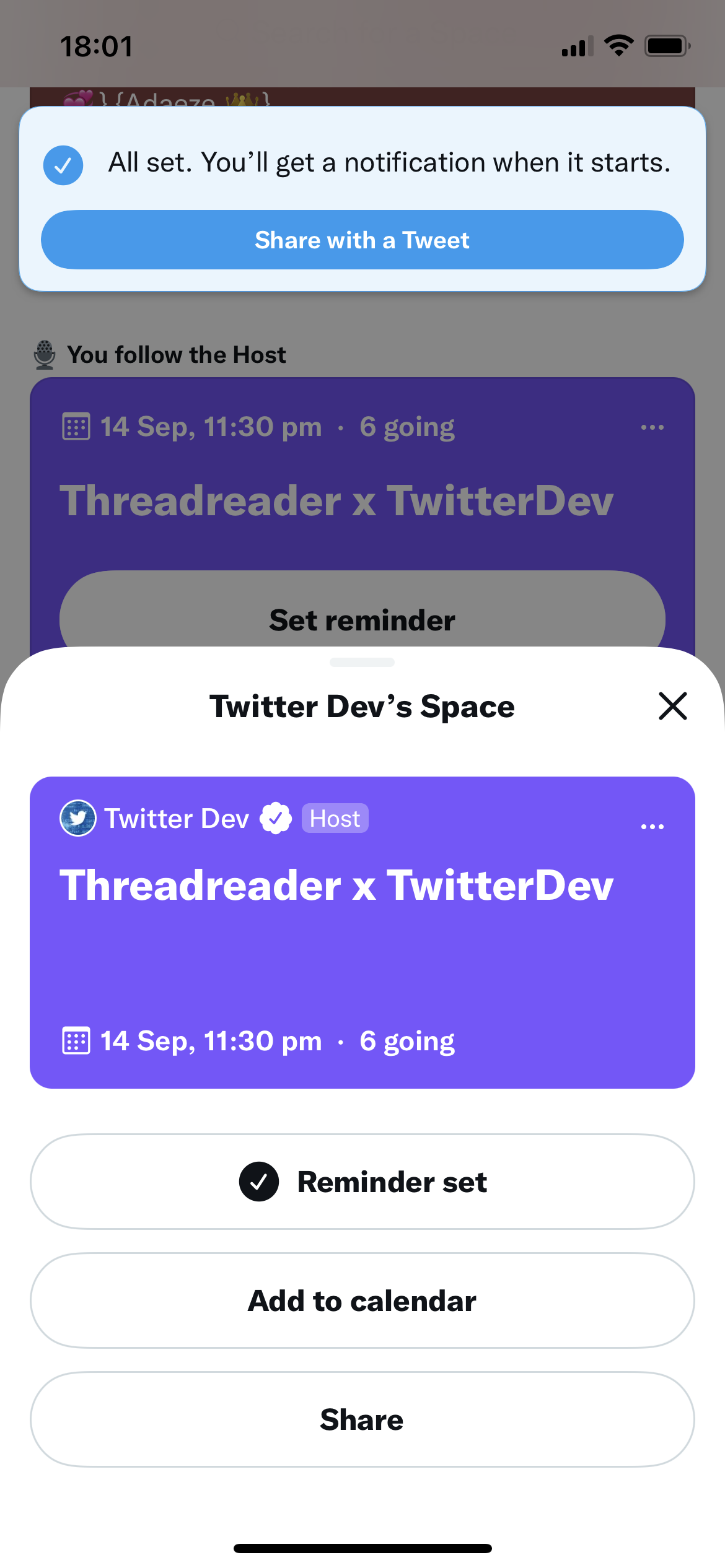How to create a calendar reminder for a Twitter Space