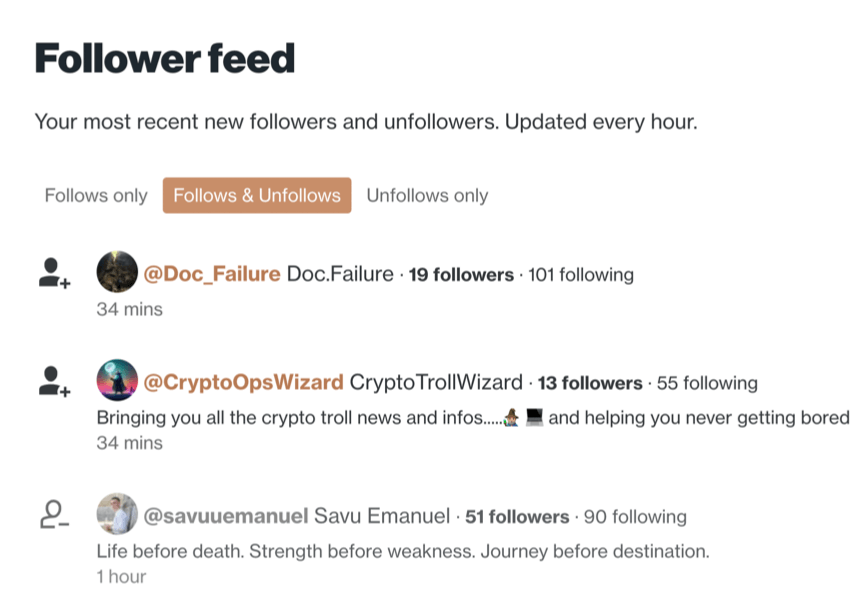 Follower and unfollower feed